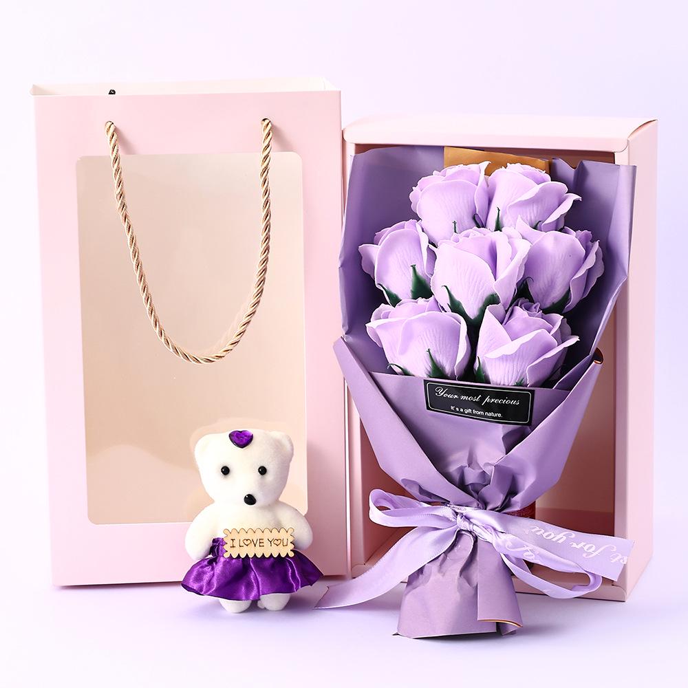 Qixi Valentine Gift Set: Soap Rose Bouquet with Teddy Bear