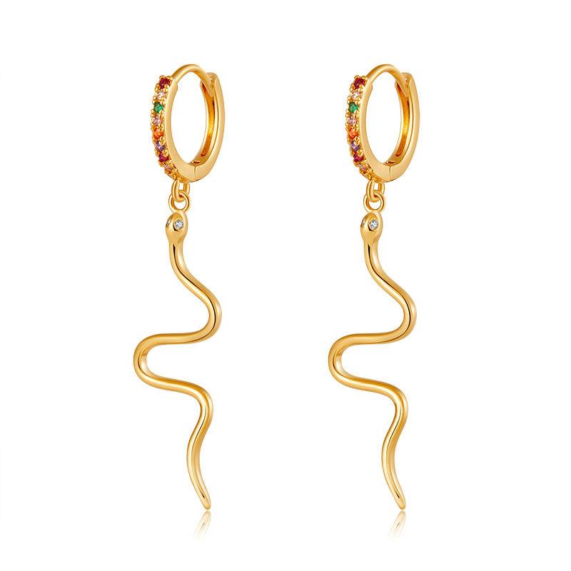 Snake Shape Animal Element 18k Gold Plated Copper Fashion Earrings For Women