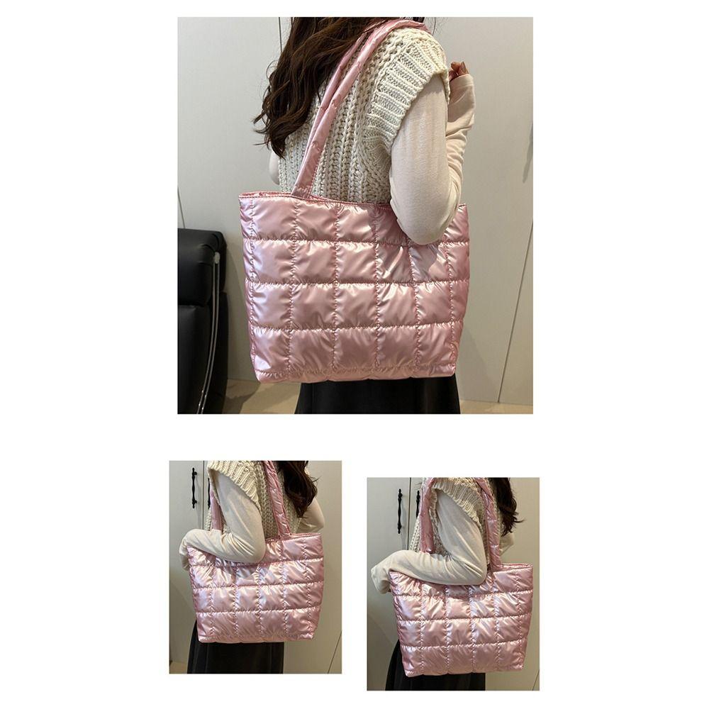Casual Solid Color Shoulder Bags Large Capacity Down Cotton Padded Quilted Tote Bag Underarm Bags Women Girls