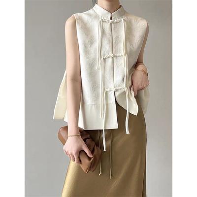 Chinesische Tellerknopf Weste Jacke Frühling Jacquard Stehkragen Ärmellos Weste Retro Damen Cheongsam Oberteile