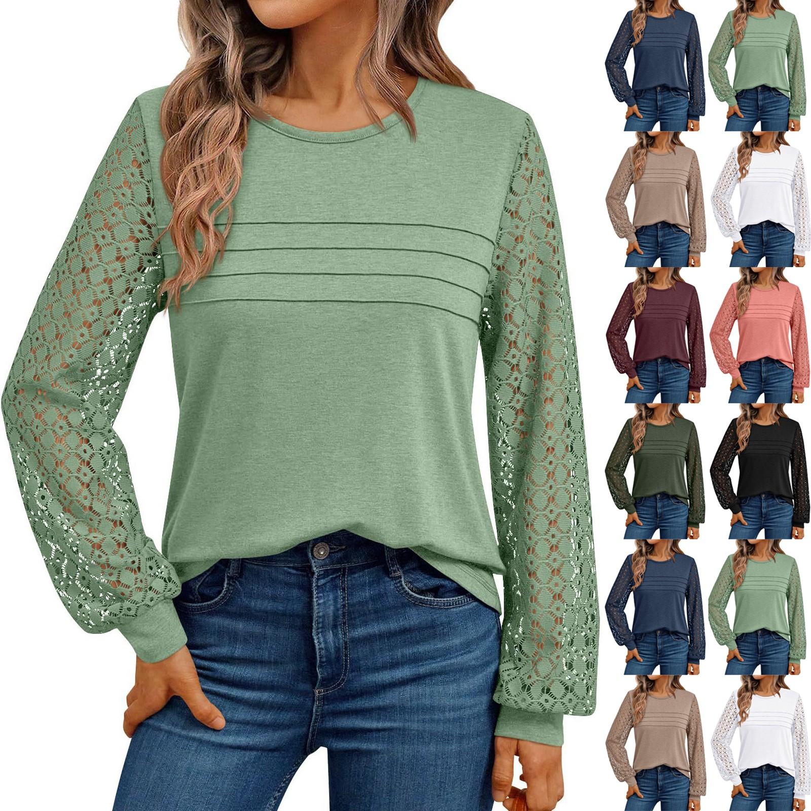 

Womens Long Sleeve Work Shirts Lace Tops Fall Fashion Lightweight Sweaters Business Casual Blouses L чорний