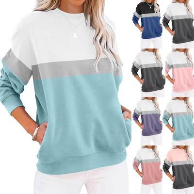 Women's Fashion Casual Long Sleeve Color Blocking With Pocket Pullover Sweatshirt Top