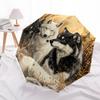 1 PC Automatic Folding Umbrella - Two Wolves Pattern, Portable & Foldable Design with 8 Ribs, Christmas Birthday Gifts