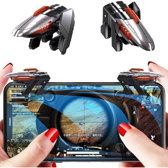 PUBG Mobile Game Triggers, High Sensitive Shoot Aim Gaming Controller Gamepad Grip Joysticks Buttons, Support iOS/Android Smartphone 6 Finger Operation