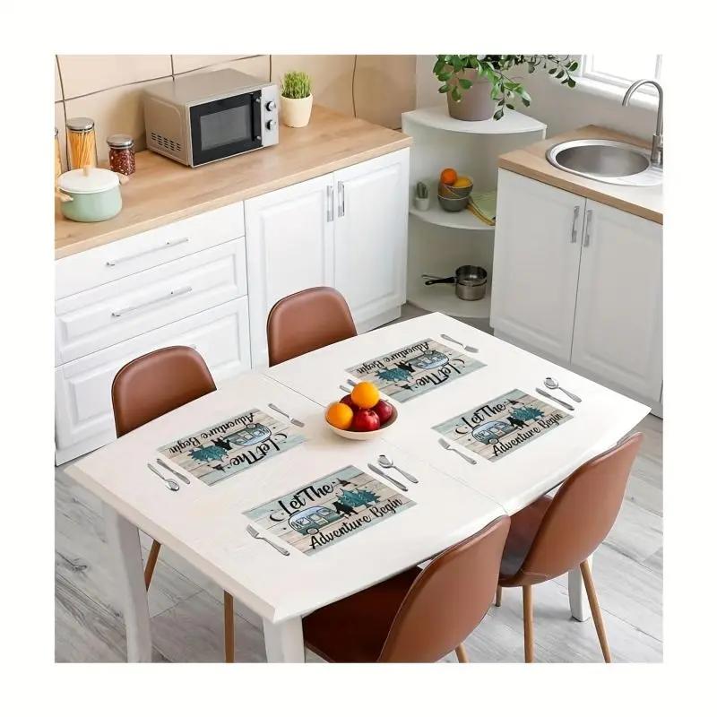 1PC Happy Camper Placemats Rustic Woodland Bear  Heat Insulation Pad Western Meal Table Pad Dining Table Decor