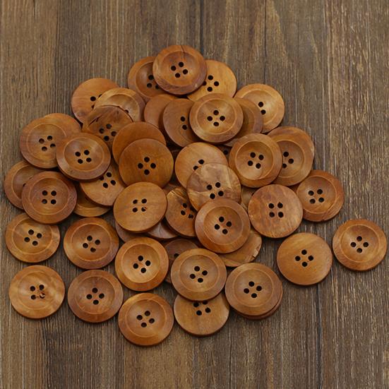 50Pcs Buttons 4 Holes Wooden Cloth Ornaments Round Decorative Button for