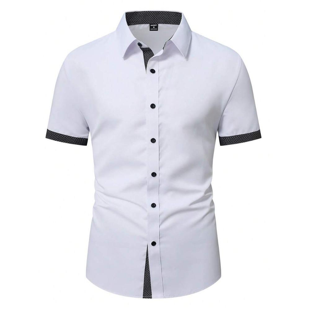 Camicia a maniche corte color block da uomo Primavera Estate Camicie casual da uomo Stile semplice Top 100% Poliestere