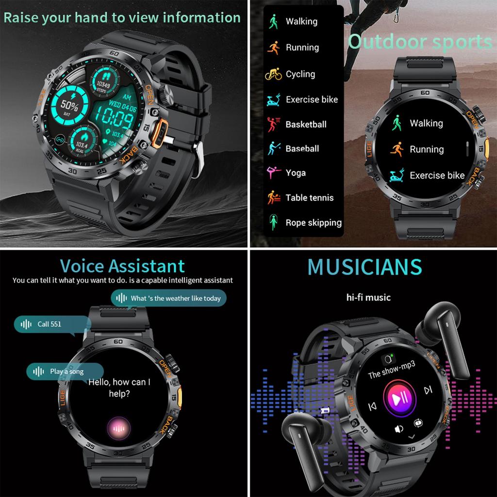 LIGE New LED Lighting Smart Watch 1.53inch HD Round Screen Bluetooth Call Men Smartwatches