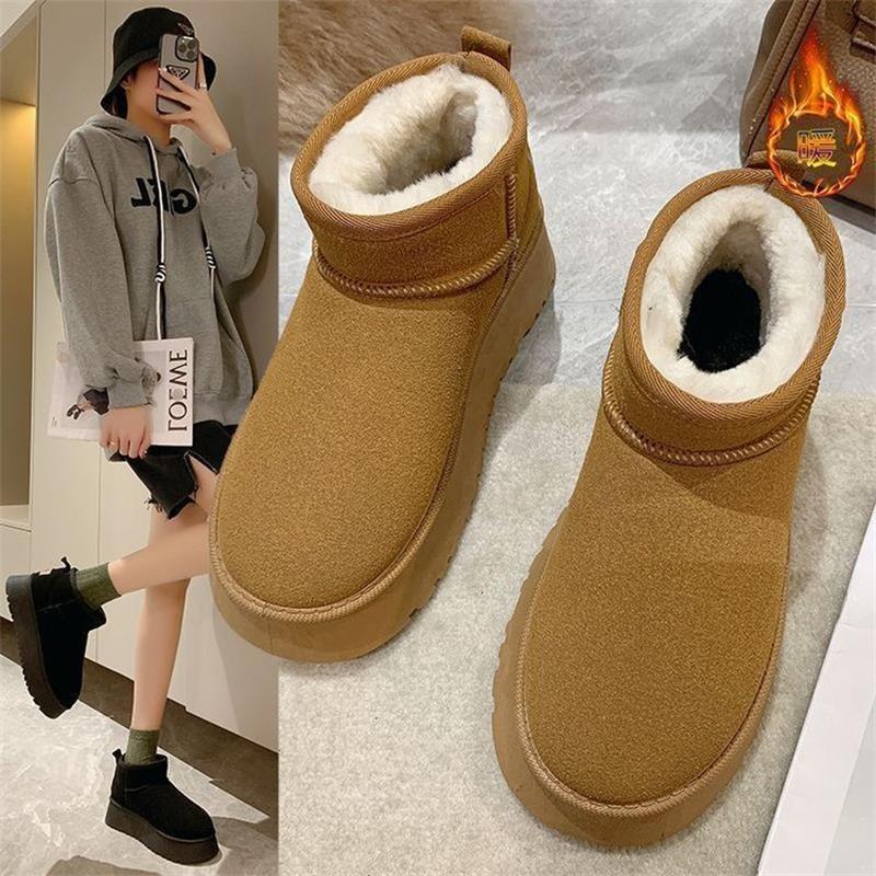 

Женские короткие зимние ботинки на толстой подошве, с меховой подкладкой, цельные, плюшевые хлопковые туфли на одной педали 40