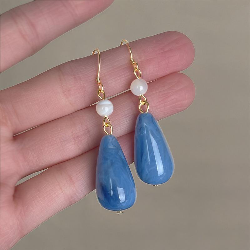 Small Fresh Milk Blue Oil Drop Earrings Fashion Sweet Flower Earrings Super Fairy Holiday Style Earrings