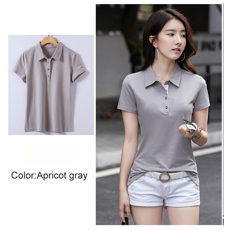 Summer Solid Color Notch Lapel Korean Style Fitted Women's Short Sleeve T-Shirt Simple and Fashionable Top