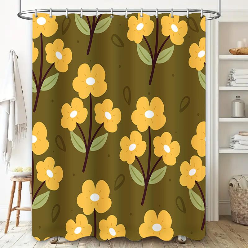 Yellow Flowers Shower Curtain 3D Print Bathroom Decor Waterproof Fabric Printing Shower Curtains For Kids Bathrooms