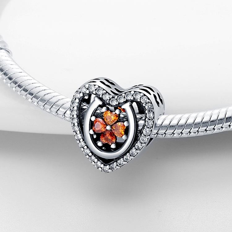 S925 Silver Charm Pendant Beads Romantic Heart Rose Beads DIY Jewelry Bracelet Accessories