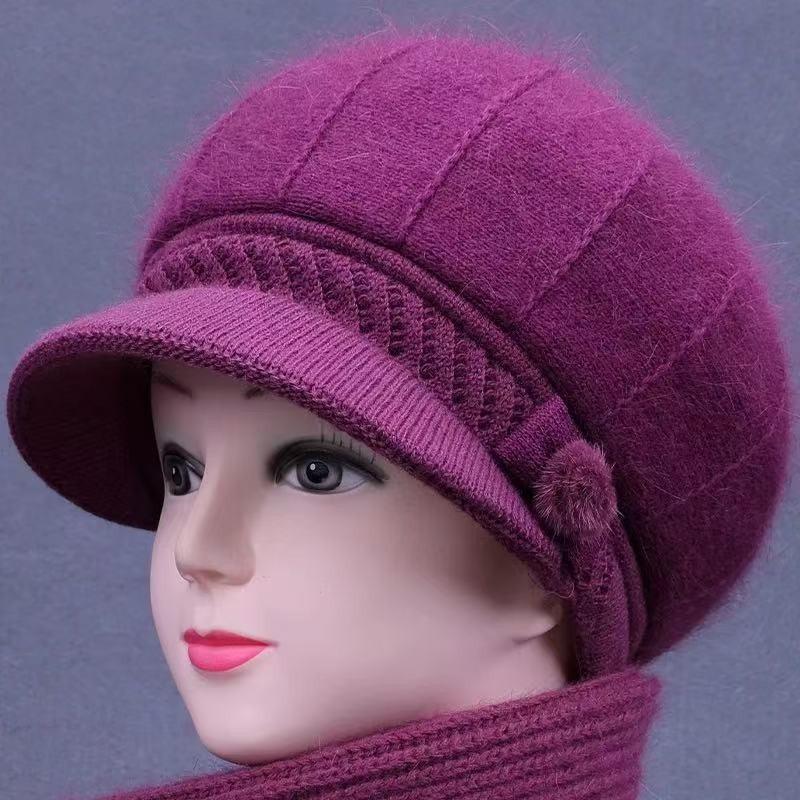 Hat Female Winter Rabbit Hair Warm Eaves Knitted Hat Windproof Plush Old Lady Wool Hat