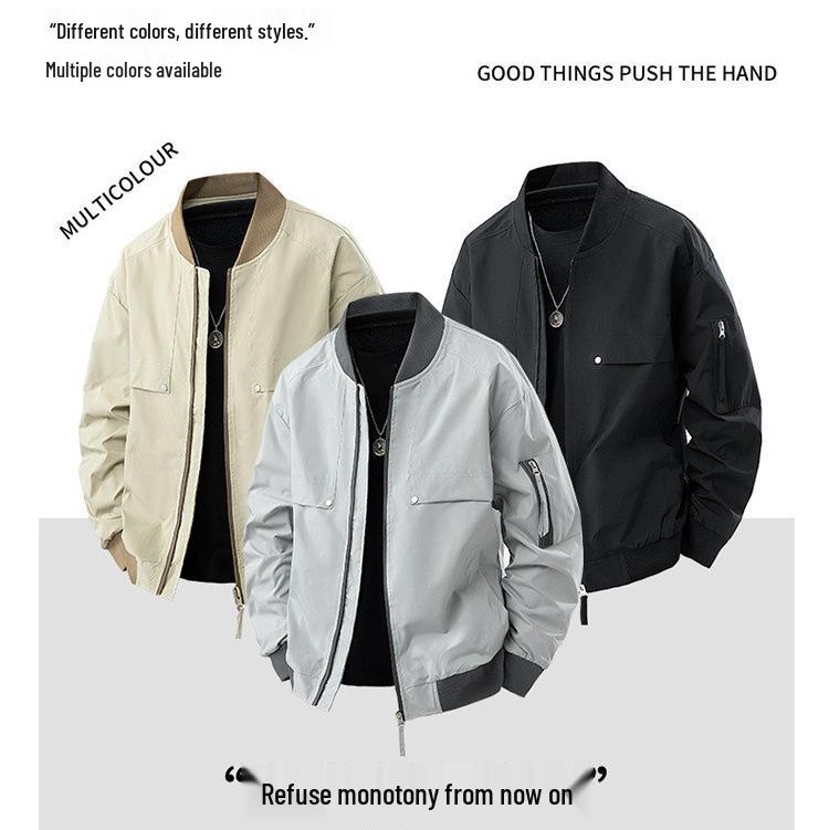 Men's Casual Loose Baseball Collar Workwear Jacket for Spring & Autumn Fashion