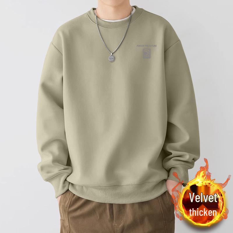 Men's Oversized Fleece-Lined Sweatshirt, Spring/Autumn Heavyweight Trendy Brand, Round Neck, Unisex Jacket