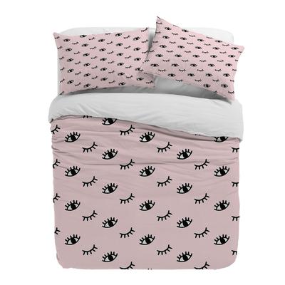 Federa per piumino con occhi rosa a cartoni animati per ciglia con federa Cuscino Set Biancheria da letto Personalizzato 3 pezzi Copripiumino Letto Matrimoniale Tessile per la Casa