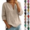 Women's Vintage Three-Quarter Sleeve Cotton Linen Shirt