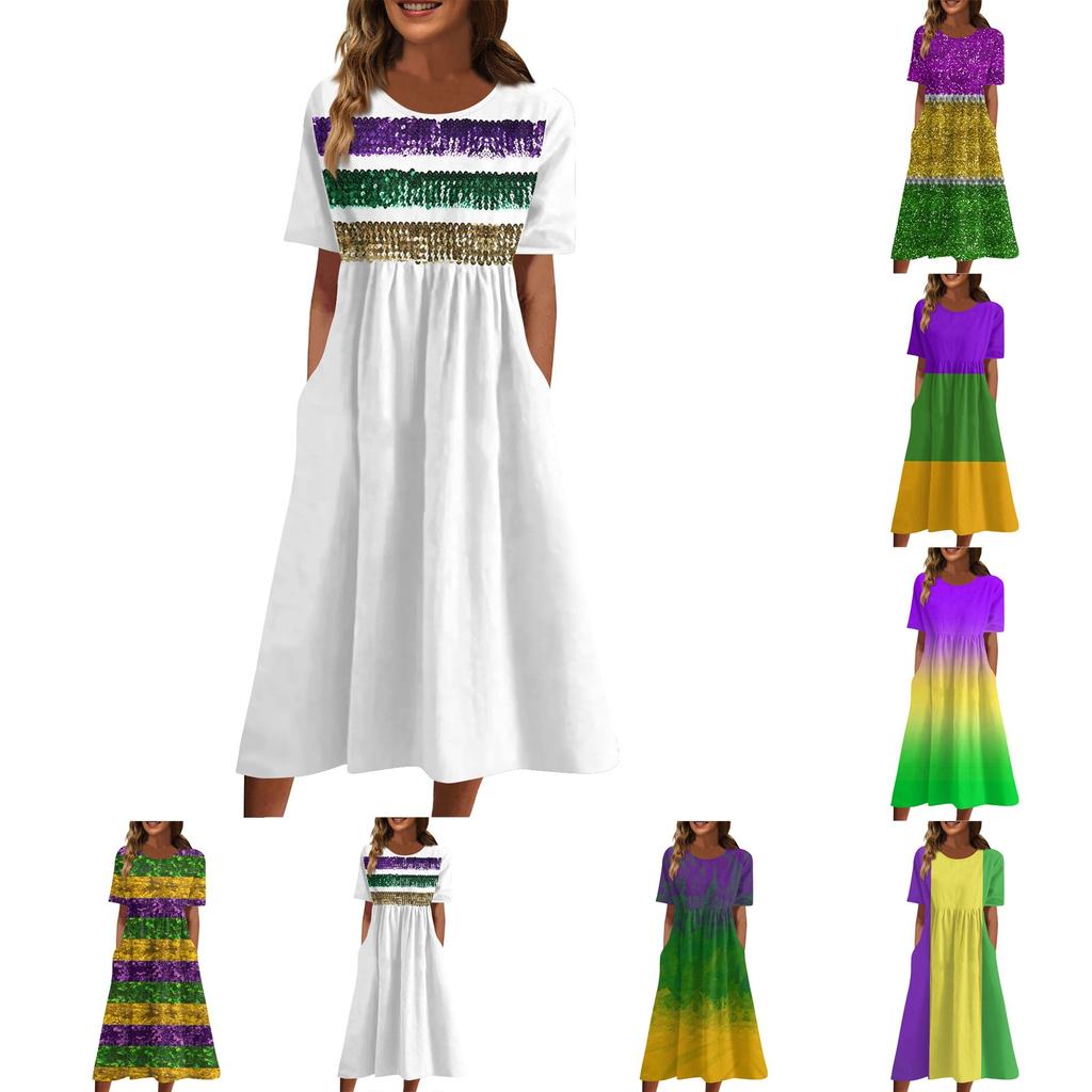 Women's Casual Fashion Printed O-neck Dress