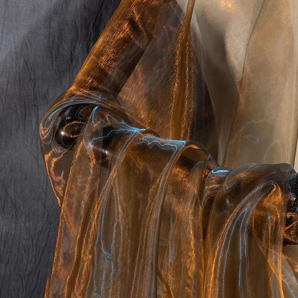 100X150cm Colorful Two-color Gradient Organza Mesh Fabric Shiny Tulle for Wedding Dress Headwear DIY Sew Patchwork Home Curtains