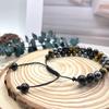 Double-layer Tiger-eye Obsidian Bracelet for Men, Knitted with Adjustable Black Magnets and Yoga Beads