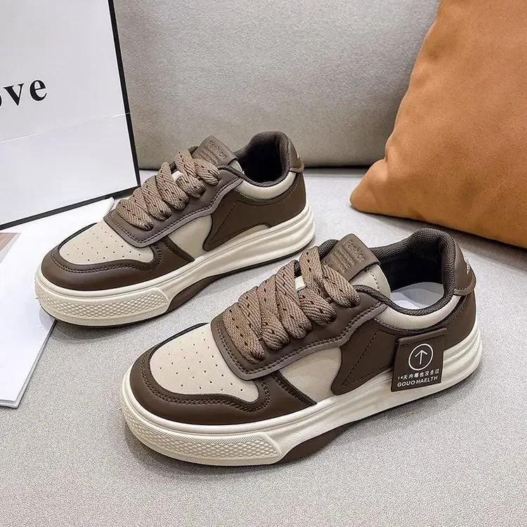 Fashion Board Shoes Women's Sneakers New Muffin Thick Bottom Khaki Black White Color Matching Fashion Women's Shoes Casual Sports Shoes