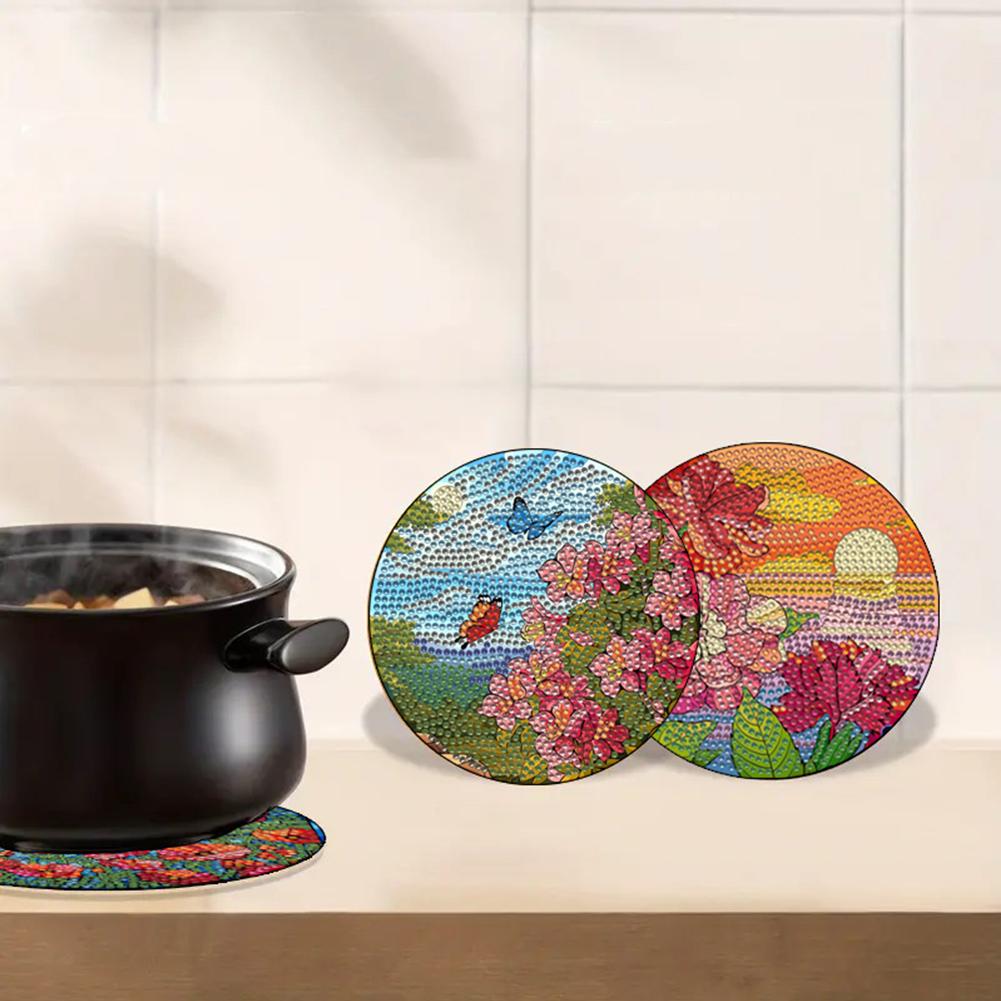 

4Pcs Wooden Animal Diamond Painting Placemats with Holder DIY Diamond Dot Kits Round Diamond Painting Table Mats for Home Decor