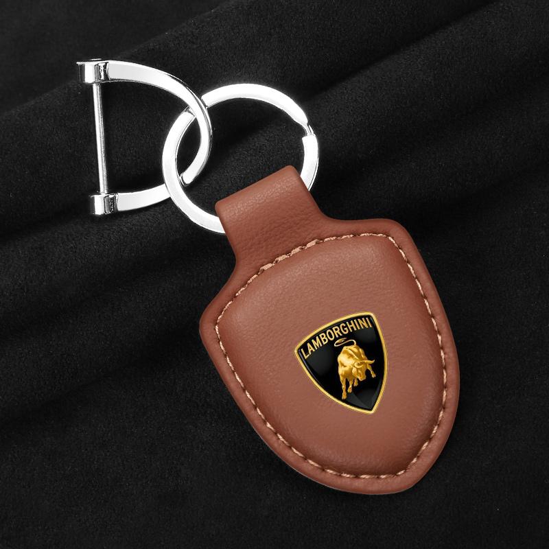 PU Leather Car Logo Key Ring Shield Keychain Men Women Pendant Gifts For Lamborghini Urus Huracan Aventador Premiu Accessories