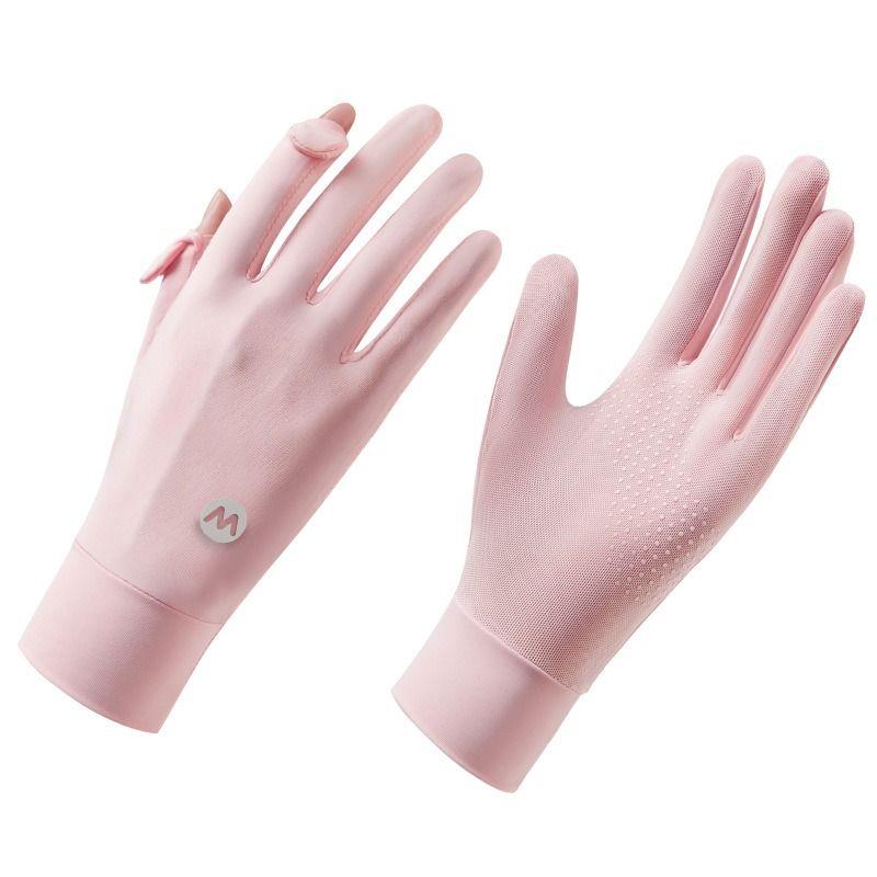 

Sun Protection Gloves Women Ice Silk Thin Summer Driving Sun Protection Riding Non-Slip Breathable Leak Finger UV Protection Gloves Palm mesh [M standard] Sunscreen-pink All yards