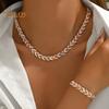2Pcs/Set Women Jewelry Set Leaves Shape Rhinestone Inlaid Adjustable Length Necklace Bracelet Set Party Wedding Decor