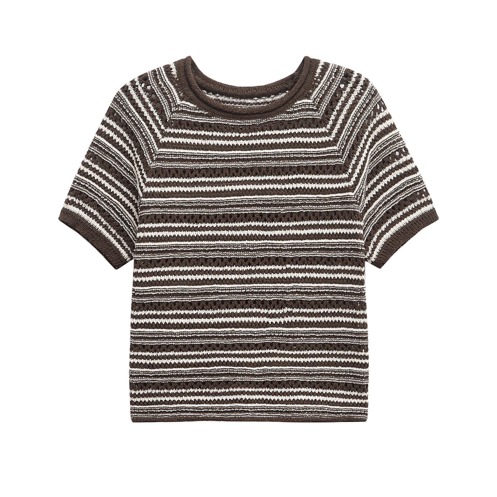 

2024 Spring Women s European & American Style Striped Knit Top - Fashionable, Simple, Versatile Small