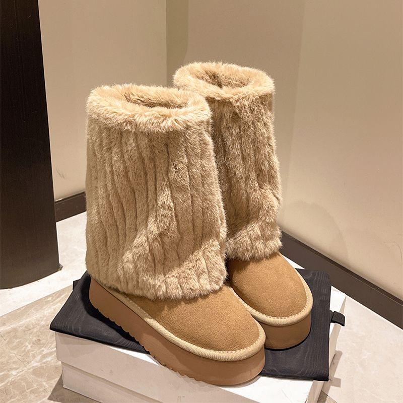 Plus Size Wide Women's Thick Sole Snow Boots, Winter Fleece Mid-Calf, Sizes 35-43.