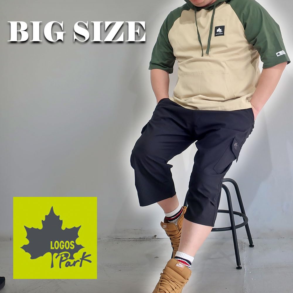 Men's Plus Size Cropped Pants, 3/4 Length, LOGOS, Sizes 3L, 4L, 5L, XXL, XXXL, XXXXL, 10001389 (JP, Alphabet, 5L, Black)