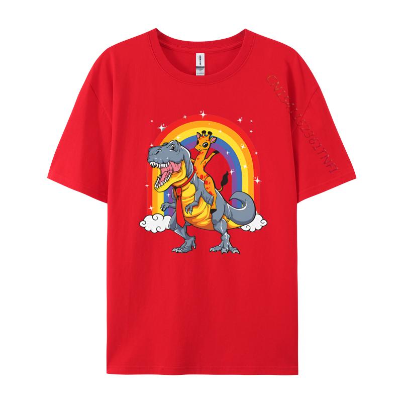 Giraffe Riding Trex Camelopard Dinosaur Tshirts Vintage T Shirts Funny Print Tee Shirts Pure Cotton Male Tops