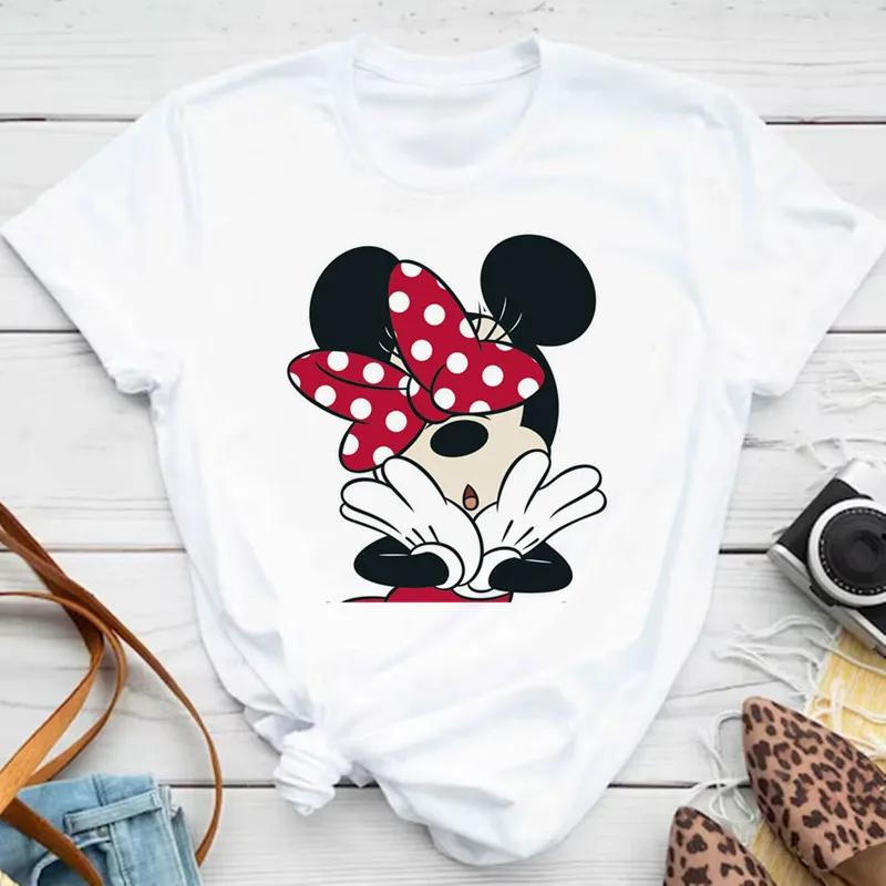 Kawaii Disney Cartoon Mickey Mouse T-shirt Female Harajuku Cute Minnie Mouse T-shirt Funny Donald Duck Pattern T-shirt Female