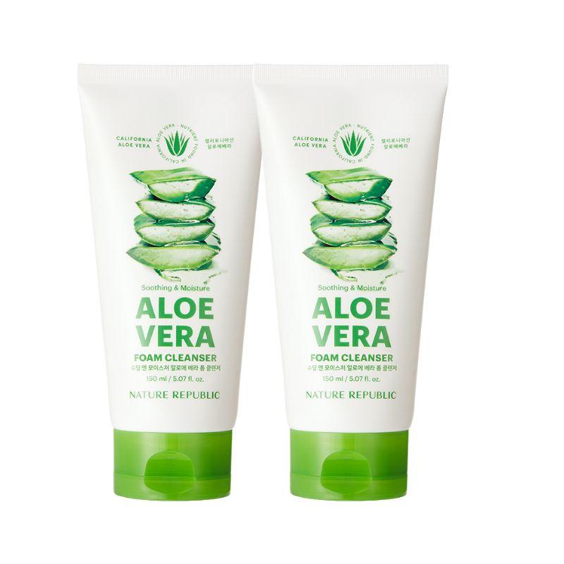 Nature Republic Soothing & Moisture Aloe Vera Foam Cleansing 2-Pack – Gentle Hydrating Face Wash – 150ml x2