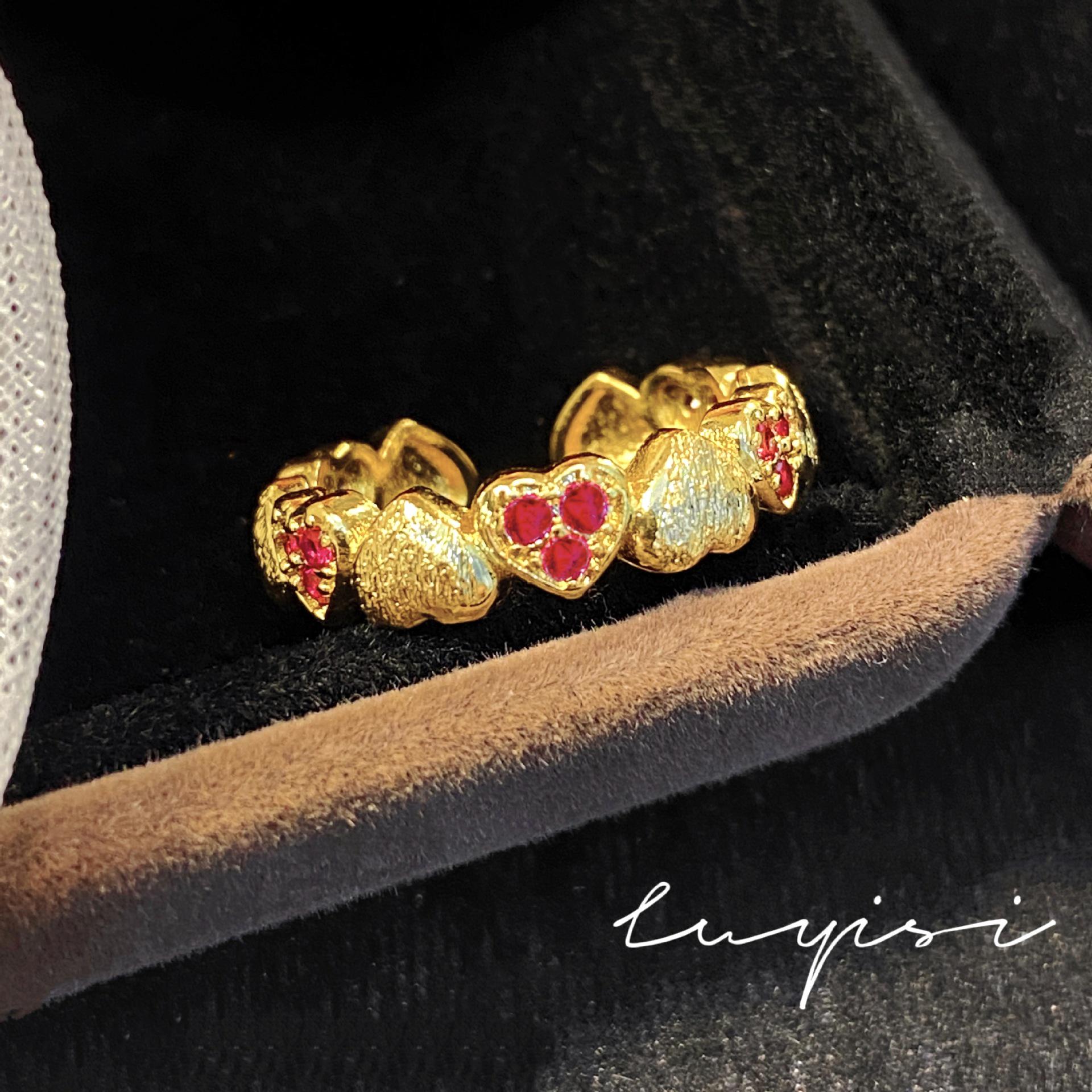 

Винтажное кольцо «Сладкое сердце» с персиковым сердцем из циркона, с красным корундом и бриллиантами в форме сердца для женщин Adjustable