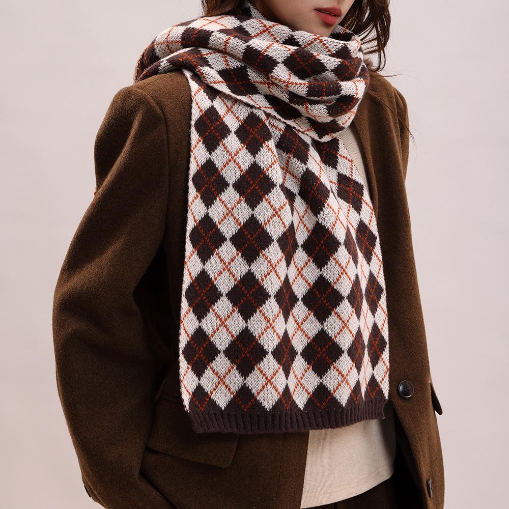 

Осенне-зимний новый вязаный шарф с ромбовидной сеткой, утолщенный, теплый, для пар, универсальный и мягкий one size