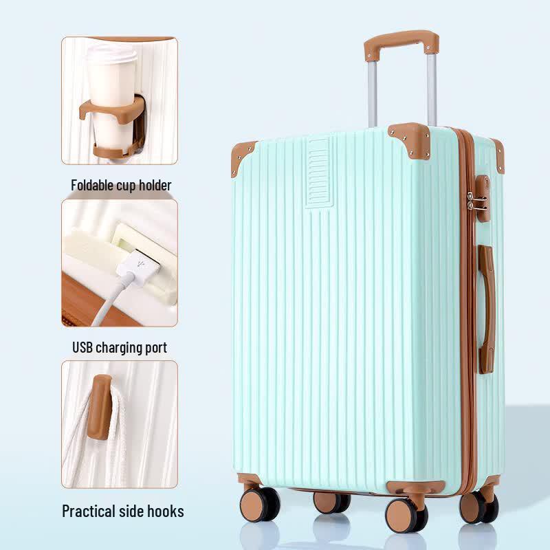 HANDUNYOU Aluminum Frame Luggage with USB & Cup Holder 26 inch