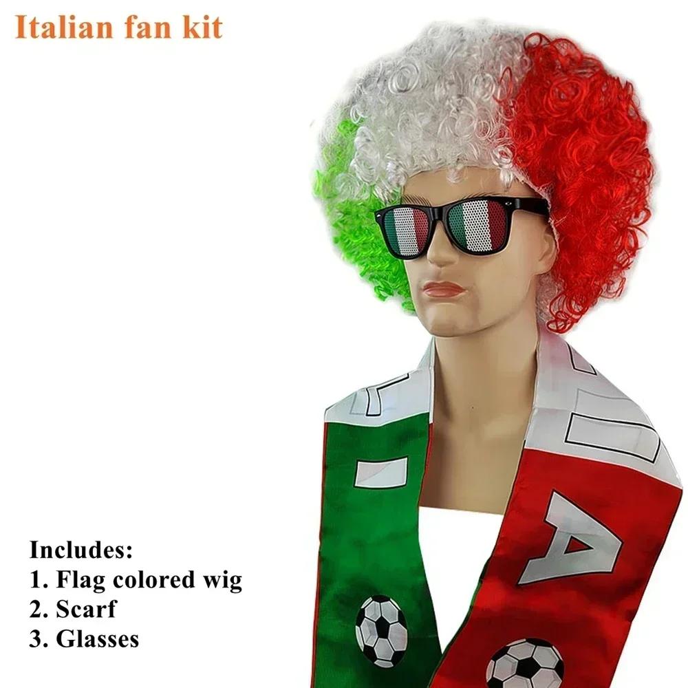 

Popular National Team Football Match Costume Kits Colorful Curly Wig Flag Sunglassses Soccer Fans Funny Party Performance Supplies