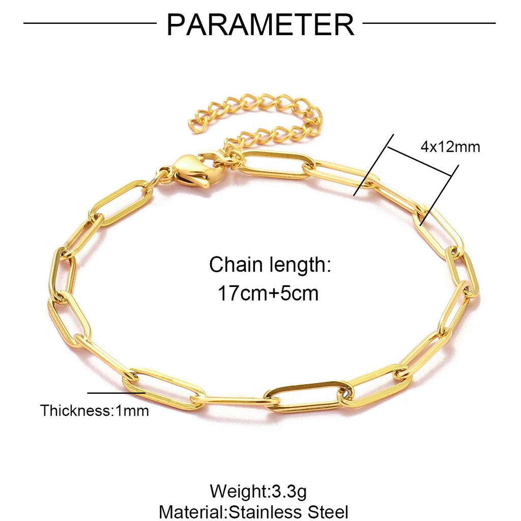 5pcs/Lot 17-22cm Gold Plated Stainless Steel Paperclip Cross Link Chain Bracelet Women Handmade DIY Charm Jewelry Making