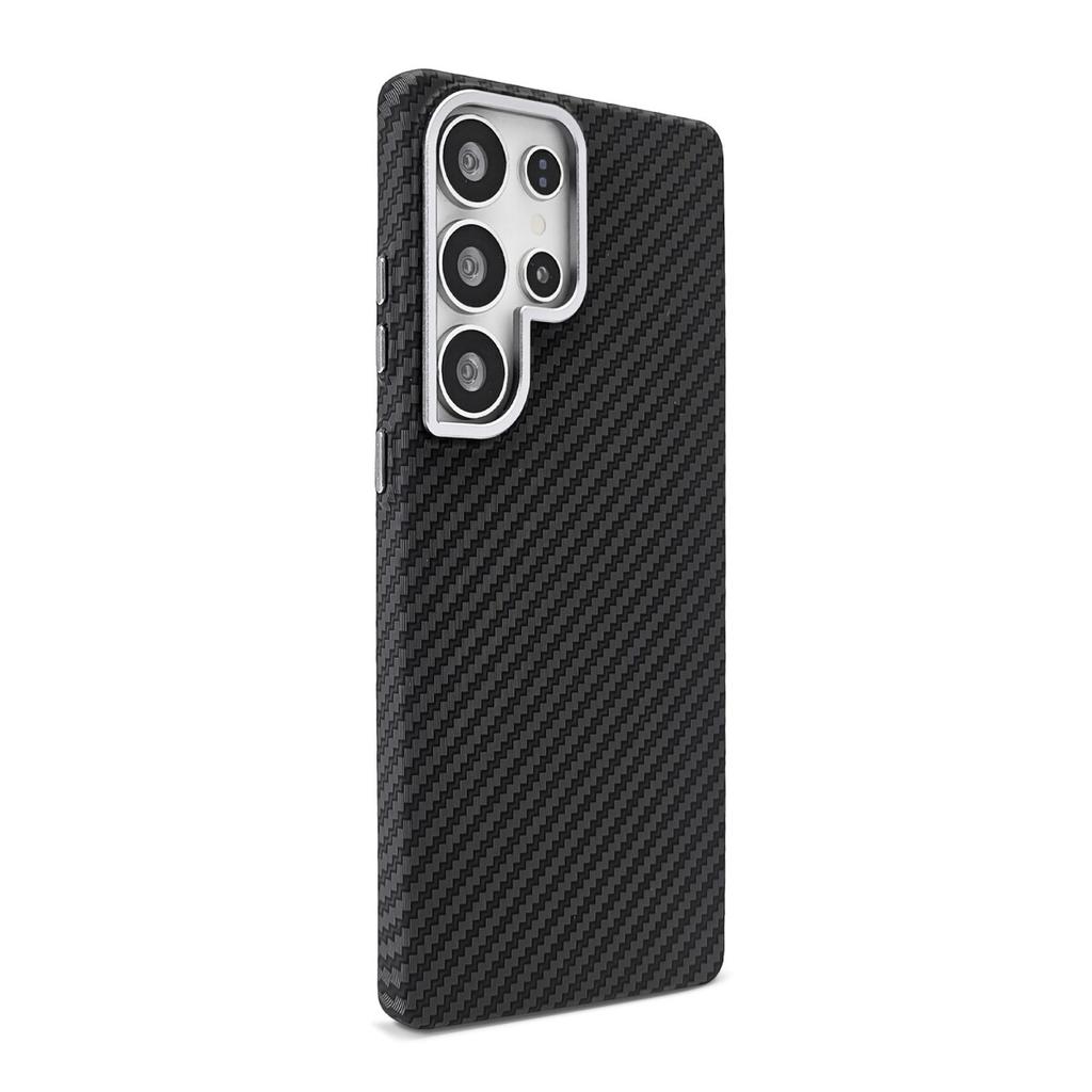 For Samsung Galaxy S26 S25 Ultra Galaxy S24 S23 Plus Case Magnetic Matte Carbon Fiber Pattern Hard Cover Metal Lens Frame Shell