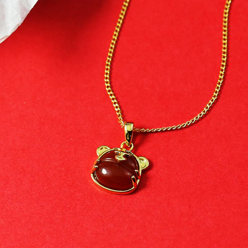

Year of the Tiger Red Agate Necklace - Festive Gift for Women: New Year, Christmas, or Birthday Versatile Accessory