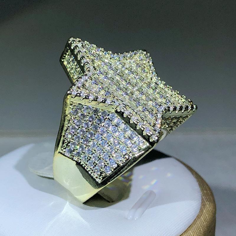 Silver New arrivel Hip-hop Full Crystal Micro-inlaid Zircon Big Five-pointed Star Ring For Men and Women Jewelry