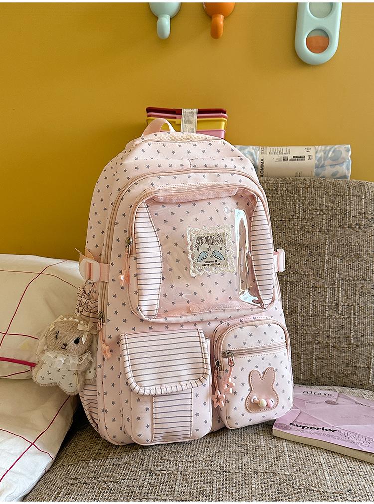 Schoolbag New Girl Style Backpack Transparent Compartment Large Capacity Student Schoolbag Cute Female Lightweight Travel Handbag
