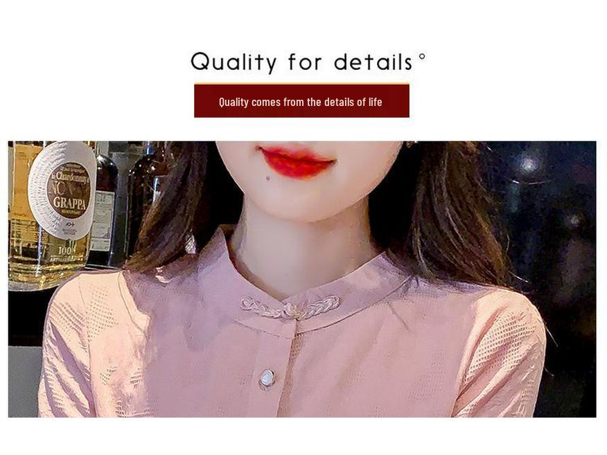 2024 Women's Retro Jacquard Cotton Pullover: Long Sleeve Stand-up Collar Shirt for Spring and Autumn