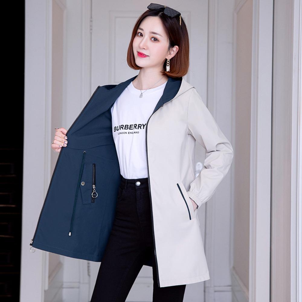 Fashion Double-Sided Wear Trench Coat Women's Mid-Longth Spring Autumn Women's Coats Tops   Hooded Jacket  Women Top