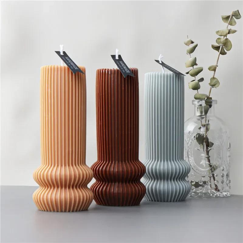 3D DIY Shell candle silicone mold striped cylindrical Roman pillar candle silicone mold home decoration bear silicone mold