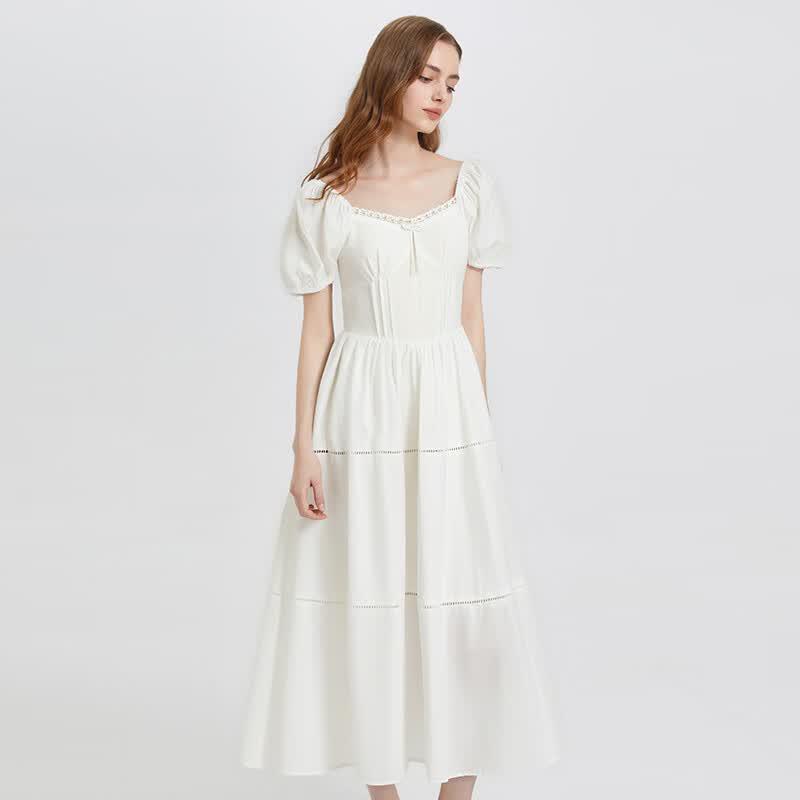 Damen Kurzarm A-Linien Midi-Kleid