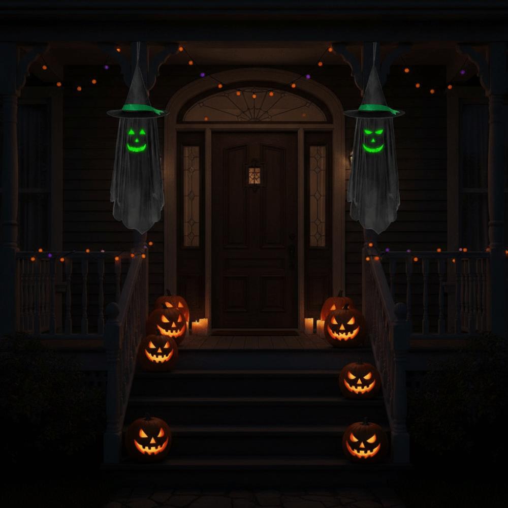 Spooky Halloween Hanging Fluorescence Ghost Luminous No Power Required Halloween Wizard's Hat Ghost